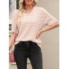 imageEVALESS Womens Oversized Shirts Summer Tops V Neck Short Sleeve Striped Tee ShirtKhaki Striped