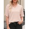 imageEVALESS Womens Oversized Shirts Summer Tops V Neck Short Sleeve Striped Tee ShirtKhaki Striped