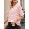 imageEVALESS Womens Oversized Shirts Summer Tops V Neck Short Sleeve Striped Tee ShirtPink Striped
