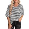 imageEVALESS Womens Oversized Shirts Summer Tops V Neck Short Sleeve Striped Tee ShirtBlack Striped