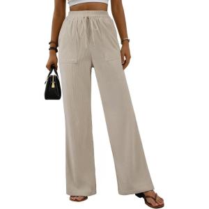 imageEVALESS Women Corduroy Pants Wide Leg Casual High Waisted Straight Leg Baggy TrousersBeige
