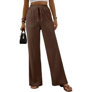 imageEVALESS Women Corduroy Pants Wide Leg Casual High Waisted Straight Leg Baggy TrousersCoffee