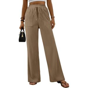 imageEVALESS Women Corduroy Pants Wide Leg Casual High Waisted Straight Leg Baggy TrousersParchment