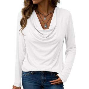 imageEVALESS Womens Tops Trendy 2025 Fall Cowl Neck Shirts Long Sleeve Teacher Clothes Office Business Dressy Casual OutfitsWhite