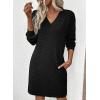 imageEVALESS Fall Dresses for Women 2025 Fashion V Neck Long Sleeve Summer Mini Dress Solid Casual Beach Vacation Clothes DressesBlack