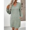 imageEVALESS Fall Dresses for Women 2025 Fashion V Neck Long Sleeve Summer Mini Dress Solid Casual Beach Vacation Clothes DressesClearly Aqua