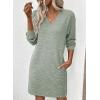 imageEVALESS Fall Dresses for Women 2025 Fashion V Neck Long Sleeve Summer Mini Dress Solid Casual Beach Vacation Clothes DressesClearly Aqua
