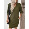 imageEVALESS Fall Dresses for Women 2025 Fashion V Neck Long Sleeve Summer Mini Dress Solid Casual Beach Vacation Clothes DressesMoss Green