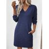 imageEVALESS Fall Dresses for Women 2025 Fashion V Neck Long Sleeve Summer Mini Dress Solid Casual Beach Vacation Clothes DressesNavy Blue