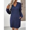 imageEVALESS Fall Dresses for Women 2025 Fashion V Neck Long Sleeve Summer Mini Dress Solid Casual Beach Vacation Clothes DressesNavy Blue