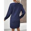 imageEVALESS Fall Dresses for Women 2025 Fashion V Neck Long Sleeve Summer Mini Dress Solid Casual Beach Vacation Clothes DressesNavy Blue