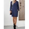 imageEVALESS Fall Dresses for Women 2025 Fashion V Neck Long Sleeve Summer Mini Dress Solid Casual Beach Vacation Clothes DressesNavy Blue