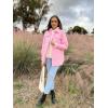 imageEVALESS Quilted Jackets for Women Lightweight Long Sleeve Button Down Puffer Jacket Warm Winter Coat Outerwear with PocketsB Pink