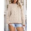 imageEVALESS Sweaters for Women Trendy Crewneck Long Sleeve Color Block Sweater Tops Fall 2025 Chunky Cable Knit Pullover SweatersBeige