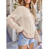 imageEVALESS Sweaters for Women Trendy Crewneck Long Sleeve Color Block Sweater Tops Fall 2025 Chunky Cable Knit Pullover SweatersBeige