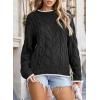 imageEVALESS Sweaters for Women Trendy Crewneck Long Sleeve Color Block Sweater Tops Fall 2025 Chunky Cable Knit Pullover SweatersBlack