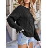 imageEVALESS Sweaters for Women Trendy Crewneck Long Sleeve Color Block Sweater Tops Fall 2025 Chunky Cable Knit Pullover SweatersBlack