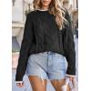 imageEVALESS Sweaters for Women Trendy Crewneck Long Sleeve Color Block Sweater Tops Fall 2025 Chunky Cable Knit Pullover SweatersBlack