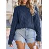 imageEVALESS Sweaters for Women Trendy Crewneck Long Sleeve Color Block Sweater Tops Fall 2025 Chunky Cable Knit Pullover SweatersBlue