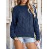 imageEVALESS Sweaters for Women Trendy Crewneck Long Sleeve Color Block Sweater Tops Fall 2025 Chunky Cable Knit Pullover SweatersBlue