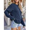 imageEVALESS Sweaters for Women Trendy Crewneck Long Sleeve Color Block Sweater Tops Fall 2025 Chunky Cable Knit Pullover SweatersBlue