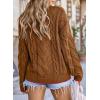imageEVALESS Sweaters for Women Trendy Crewneck Long Sleeve Color Block Sweater Tops Fall 2025 Chunky Cable Knit Pullover SweatersBrown