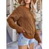 imageEVALESS Sweaters for Women Trendy Crewneck Long Sleeve Color Block Sweater Tops Fall 2025 Chunky Cable Knit Pullover SweatersBrown