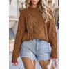imageEVALESS Sweaters for Women Trendy Crewneck Long Sleeve Color Block Sweater Tops Fall 2025 Chunky Cable Knit Pullover SweatersBrown