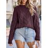 imageEVALESS Sweaters for Women Trendy Crewneck Long Sleeve Color Block Sweater Tops Fall 2025 Chunky Cable Knit Pullover SweatersBurgundy