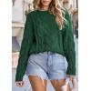 imageEVALESS Sweaters for Women Trendy Crewneck Long Sleeve Color Block Sweater Tops Fall 2025 Chunky Cable Knit Pullover SweatersDark Green