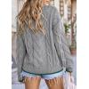 imageEVALESS Sweaters for Women Trendy Crewneck Long Sleeve Color Block Sweater Tops Fall 2025 Chunky Cable Knit Pullover SweatersGray