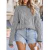 imageEVALESS Sweaters for Women Trendy Crewneck Long Sleeve Color Block Sweater Tops Fall 2025 Chunky Cable Knit Pullover SweatersGray