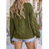 imageEVALESS Sweaters for Women Trendy Crewneck Long Sleeve Color Block Sweater Tops Fall 2025 Chunky Cable Knit Pullover SweatersGreen