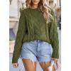 imageEVALESS Sweaters for Women Trendy Crewneck Long Sleeve Color Block Sweater Tops Fall 2025 Chunky Cable Knit Pullover SweatersGreen