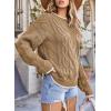 imageEVALESS Sweaters for Women Trendy Crewneck Long Sleeve Color Block Sweater Tops Fall 2025 Chunky Cable Knit Pullover SweatersKhaki