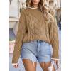 imageEVALESS Sweaters for Women Trendy Crewneck Long Sleeve Color Block Sweater Tops Fall 2025 Chunky Cable Knit Pullover SweatersKhaki