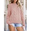 imageEVALESS Sweaters for Women Trendy Crewneck Long Sleeve Color Block Sweater Tops Fall 2025 Chunky Cable Knit Pullover SweatersPink