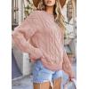 imageEVALESS Sweaters for Women Trendy Crewneck Long Sleeve Color Block Sweater Tops Fall 2025 Chunky Cable Knit Pullover SweatersPink