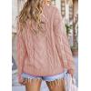 imageEVALESS Sweaters for Women Trendy Crewneck Long Sleeve Color Block Sweater Tops Fall 2025 Chunky Cable Knit Pullover SweatersPink