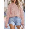 imageEVALESS Sweaters for Women Trendy Crewneck Long Sleeve Color Block Sweater Tops Fall 2025 Chunky Cable Knit Pullover SweatersPink