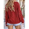 imageEVALESS Sweaters for Women Trendy Crewneck Long Sleeve Color Block Sweater Tops Fall 2025 Chunky Cable Knit Pullover SweatersRed