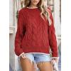 imageEVALESS Sweaters for Women Trendy Crewneck Long Sleeve Color Block Sweater Tops Fall 2025 Chunky Cable Knit Pullover SweatersRed