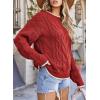 imageEVALESS Sweaters for Women Trendy Crewneck Long Sleeve Color Block Sweater Tops Fall 2025 Chunky Cable Knit Pullover SweatersRed