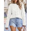 imageEVALESS Sweaters for Women Trendy Crewneck Long Sleeve Color Block Sweater Tops Fall 2025 Chunky Cable Knit Pullover SweatersWhite