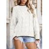 imageEVALESS Sweaters for Women Trendy Crewneck Long Sleeve Color Block Sweater Tops Fall 2025 Chunky Cable Knit Pullover SweatersWhite