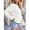 imageEVALESS Sweaters for Women Trendy Crewneck Long Sleeve Color Block Sweater Tops Fall 2025 Chunky Cable Knit Pullover SweatersWhite