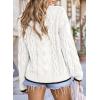 imageEVALESS Sweaters for Women Trendy Crewneck Long Sleeve Color Block Sweater Tops Fall 2025 Chunky Cable Knit Pullover SweatersWhite