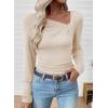 imageEVALESS Women Long Sleeve Pleated V Neck Rib Knit Slim Fit Shirts Basic Tops 2025 Casual TShirt Going Out Workout OutfitsApricot