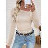 imageEVALESS Women Long Sleeve Pleated V Neck Rib Knit Slim Fit Shirts Basic Tops 2025 Casual TShirt Going Out Workout OutfitsApricot