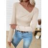 imageEVALESS Women Long Sleeve Pleated V Neck Rib Knit Slim Fit Shirts Basic Tops 2025 Casual TShirt Going Out Workout OutfitsApricot